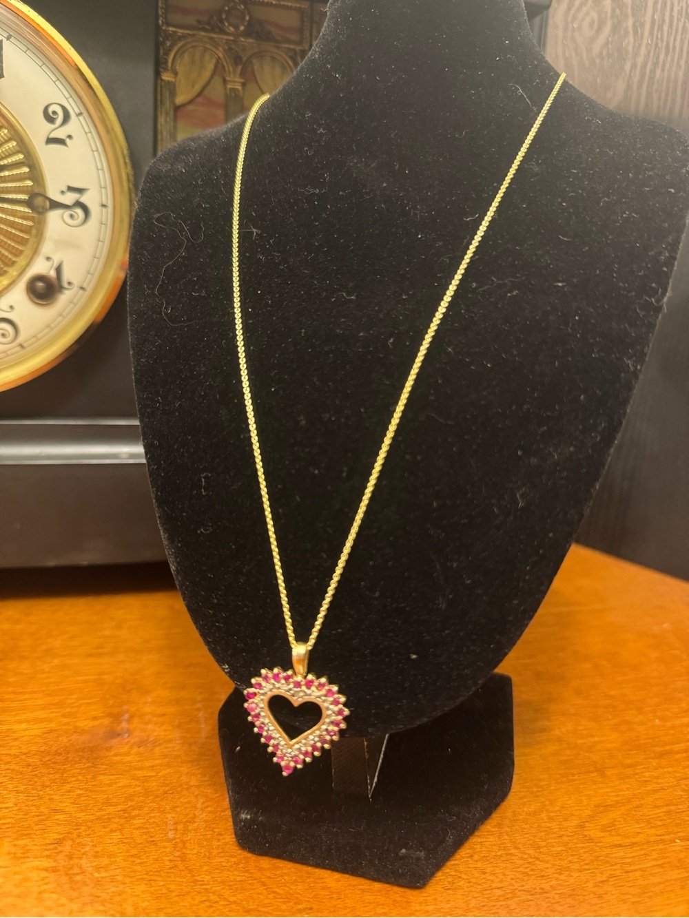 Sterling Silver Vermeil Ruby DiamondHeart Pendant Necklace